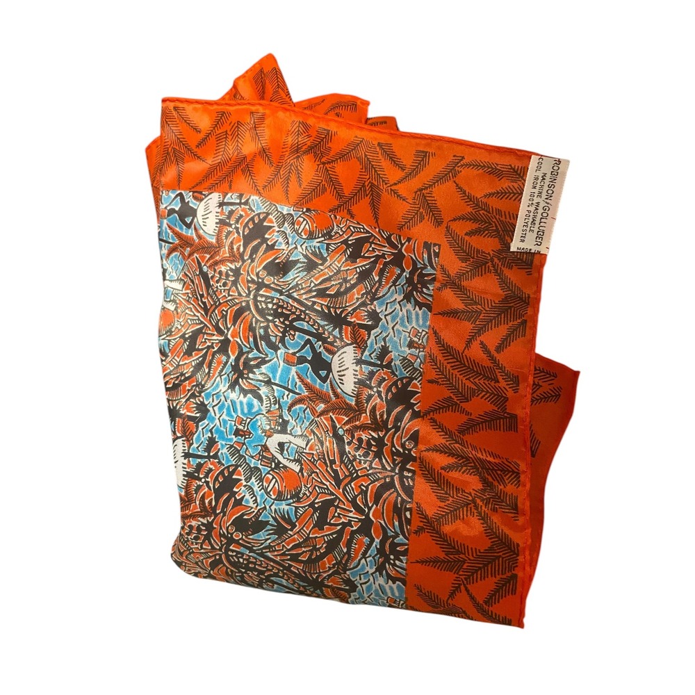 Robinson Golluber Vintage Tropical Island Sailor Scarf Red Blue Pocket Square‎